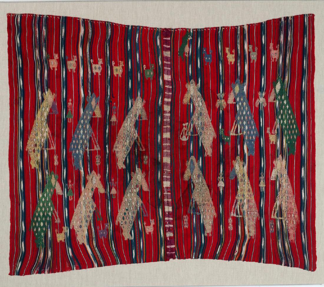 A VINTAGE LOOMED TEXTILE WITH EMBROIDERED FIGURES (1 of 8)