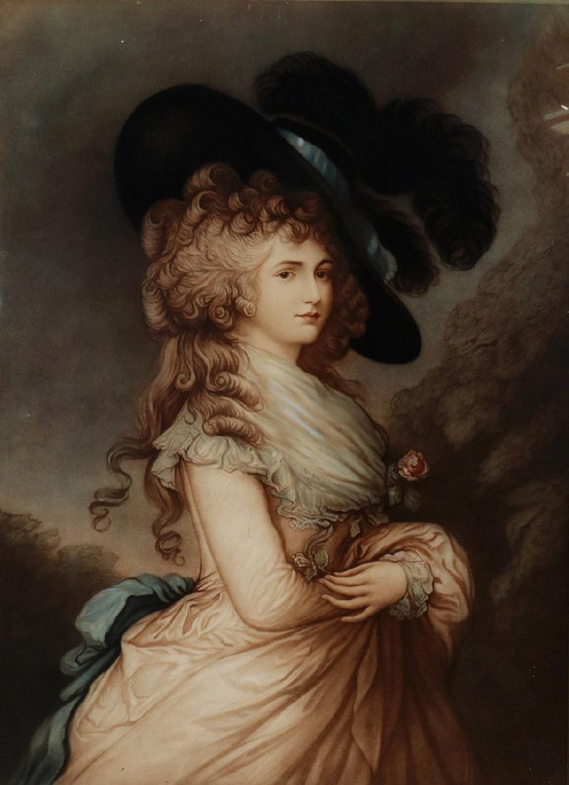 ANTIQUE ENGRAVING AFTER GAINSBOROUGH: Two antique engravings: One after Thomas Gainsborough (1727-1788) 'Georgiana Cavendish, Duchess of Devonshire'; and 'Anne, Duke of Montmorency' after Francesco Bartolozzi (1727-1815). Image measures 1