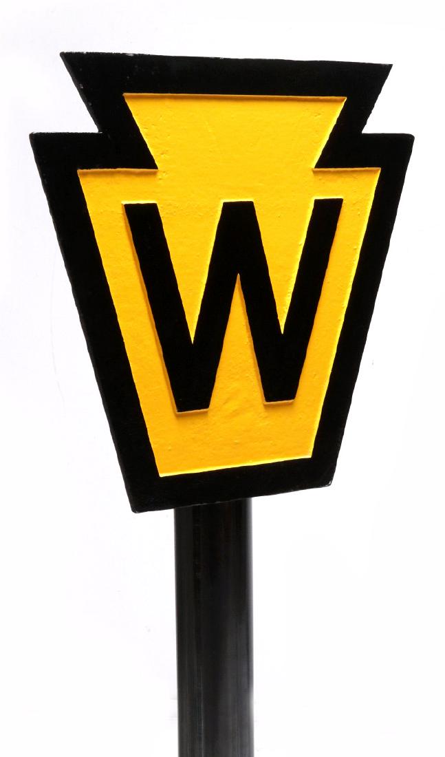 A PENNSYLVANIA RR WAYSIDE WHISTLE STOP IRON SIGN (1 of 7)