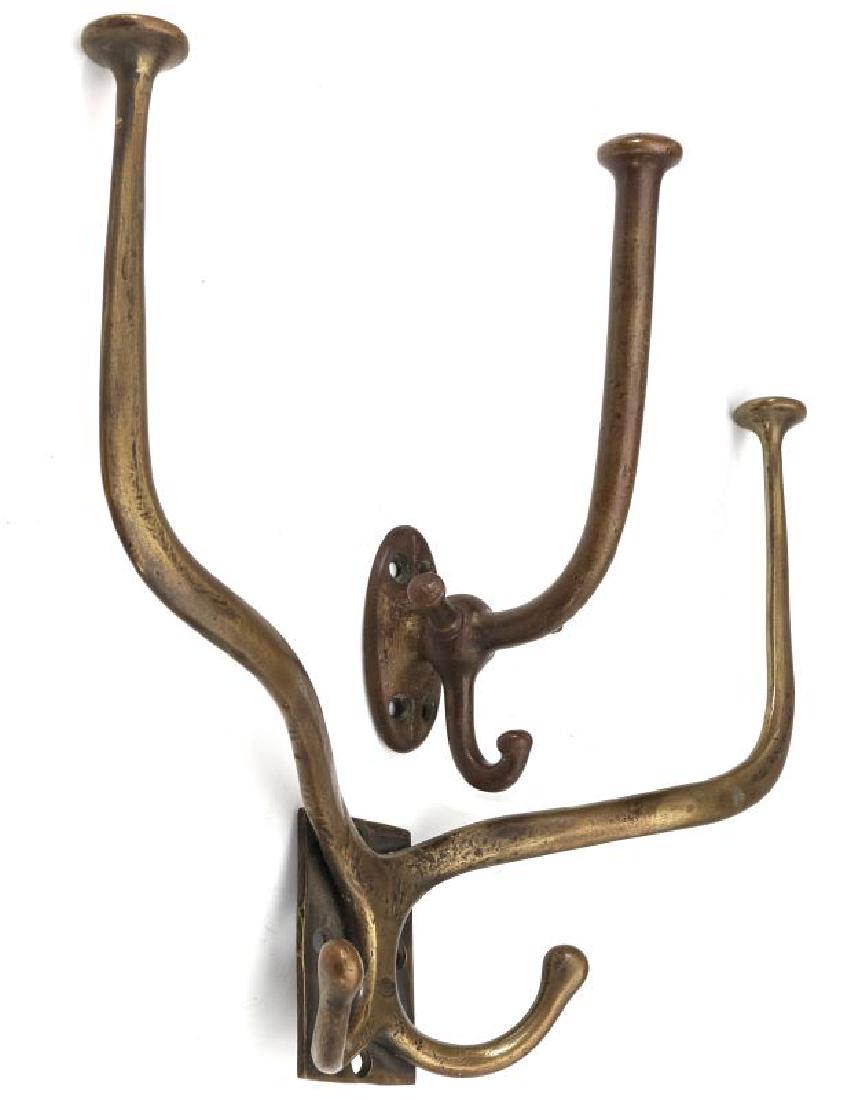 TWO ADLAKE RAILCAR COAT AND HAT HOOKS: A Coat and Hat Hooks No. 230 by the Adams and Westlake Company, in brass, unsigned. And a Coat and Hat Hooks No. 118 by the Adams and Westlake Company, in brass, signed on the on the front and back. B