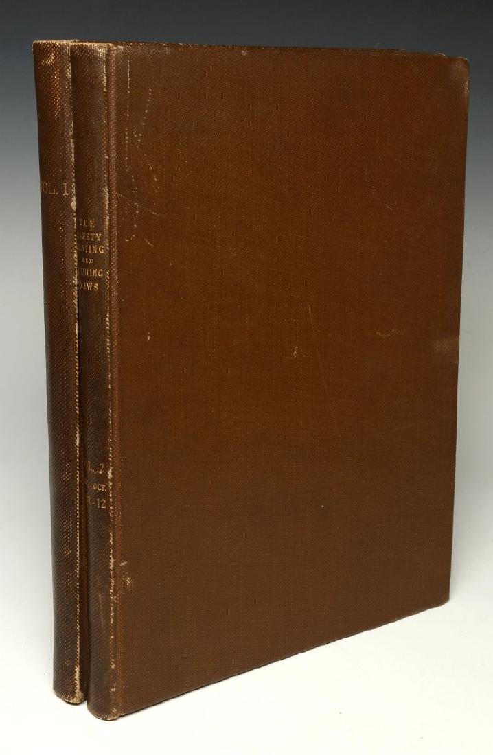THE SAFETY CAR CO. RAILROAD ANNUAL, 1910-12: Two volume set, 1910-1912 hardback bound annuals for The Safety Car Heating and Lighting Company 'The Safety Heating & Lighting News', illustrated, issues Volume 1 Number 1 October 1910 through Volume