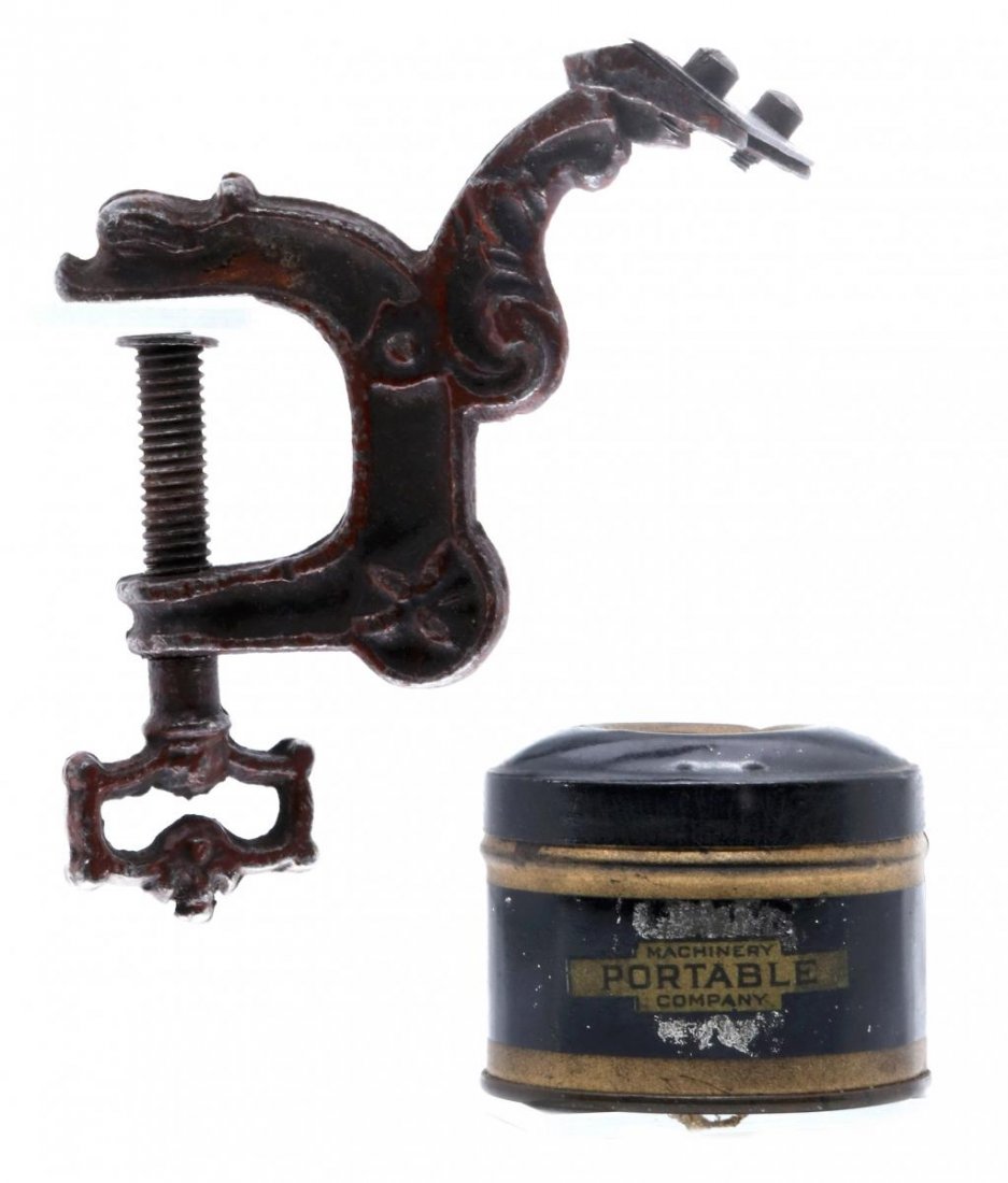 AN EARLY ORNATE CAST CLAMP-ON PENCIL POINTER, PLUS (1 of 13)