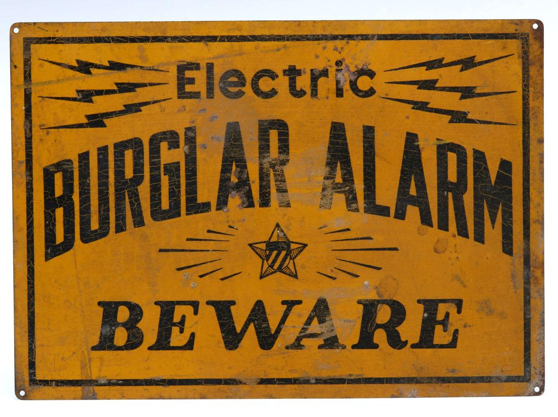 PAINTED TIN 'ELECTRIC' BURGLAR ALARM WARNING SIGN (1 of 8)