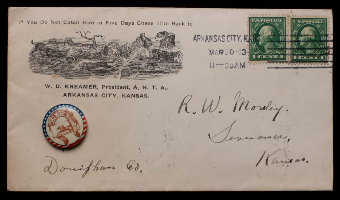 ANTI-HORSE THIEF ASSOC. ENVELOPE AND BUTTON, 1913 (1 of 9)