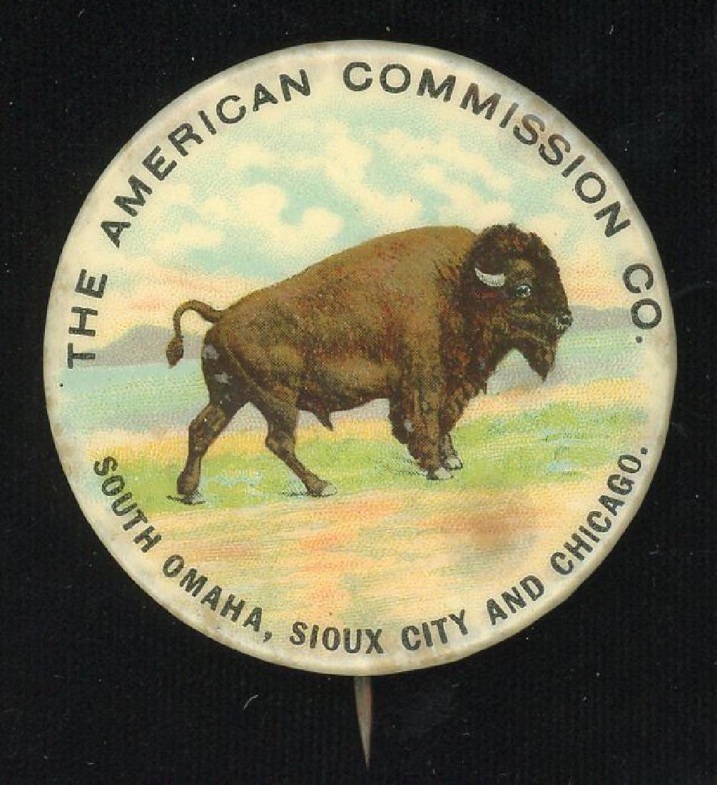 AN AMERICAN COMMISSION CO. CELLULOID ADVTG PINBACK (1 of 2)