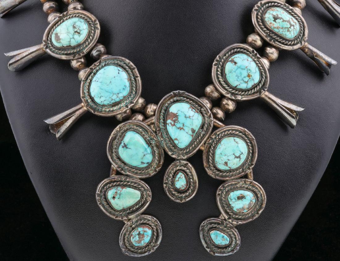 A STERLING SQUASH BLOSSOM NECKLACE W/ TURQUOISE (1 of 9)