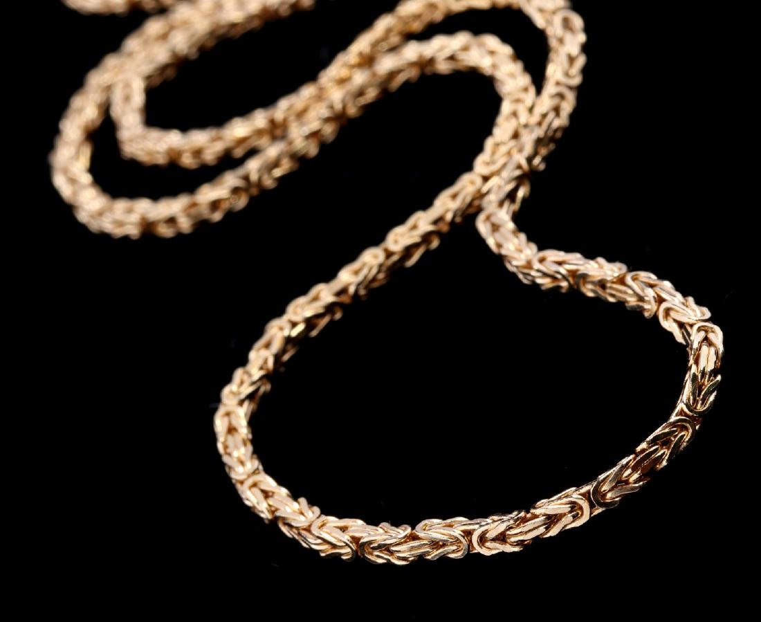 A CONTEMPORARY 14K GOLD BYZANTINE CHAIN NECKLACE: Marked 14k at the clasp. Measures 18 inches, weighs 11.6 grams. We happily provide seamless in-house packing and shipping services on nearly everything we sell.
