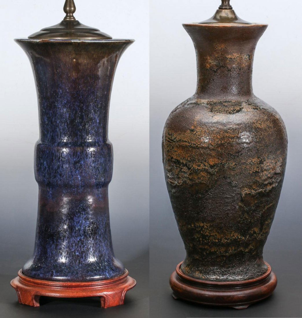 THREE POTTERY TABLE LAMPS, MIDDLE 20TH CENTURY (1 of 20)