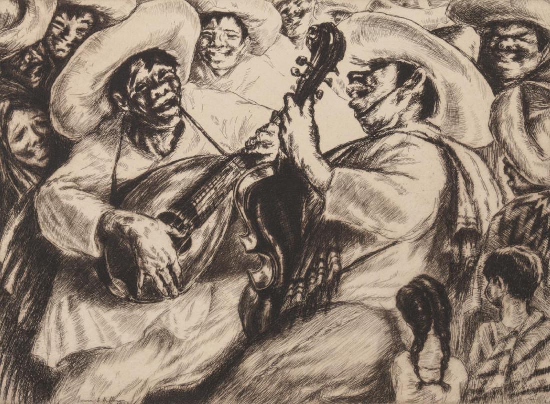 IRWIN D HOFFMAN (1901-1989) PENCIL SIGNED ETCHING: Irwin D Hoffman (1901-1989) La Cucaracha II Titled 'La Cucaracha II' lower left, signed lower right, signed in the plate lower left, deckled sheet. Image measures 8 x 10.75 with a sheet size of 9.75 x