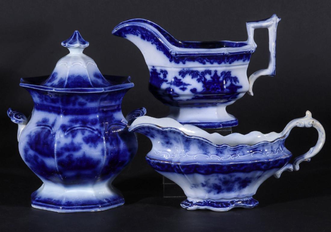 TWO FLOW BLUE GRAVY BOATS AND FLOW BLUE SUGAR BOWL (1 of 9)