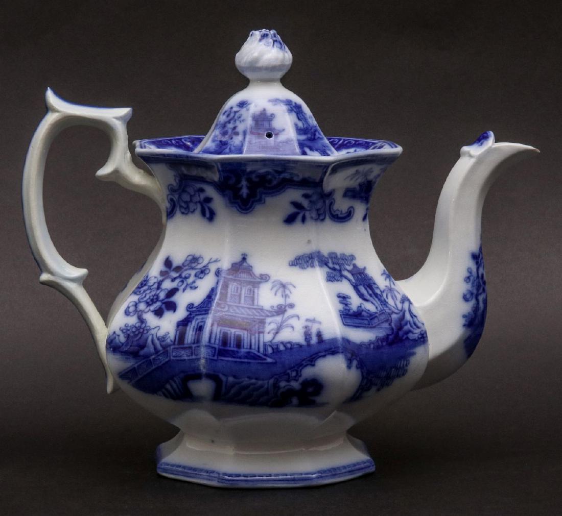 A PEKING PATTERN FLOW BLUE TEAPOT CIRCA 1845 (1 of 12)