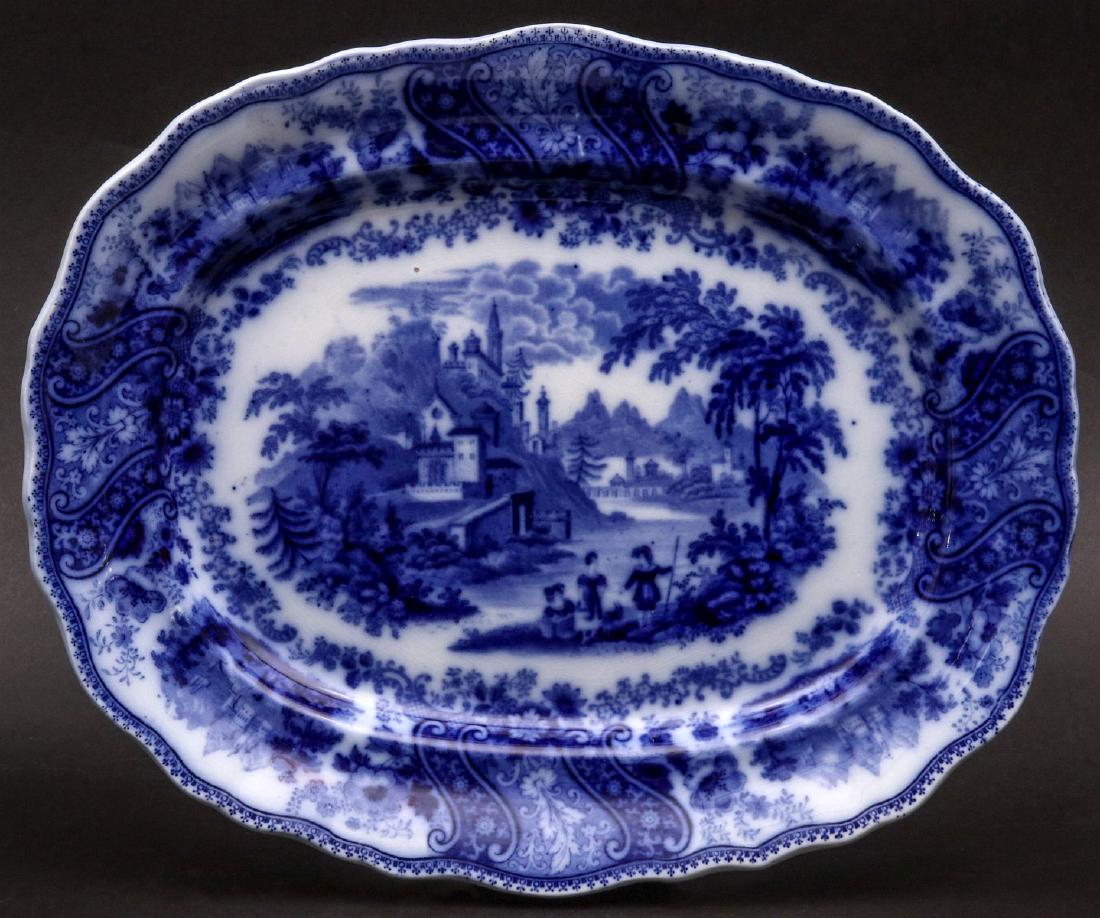 A NONPAREIL PATTERN FLOW BLUE SERVING PLATTER (1 of 9)