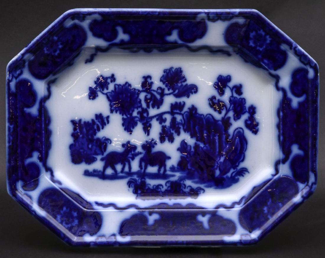 A NICE 'CASHMERE' PATTERN FLOW BLUE PLATTER (1 of 8)