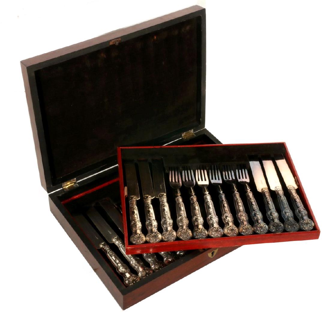CIRCA 1900 SILVER-PLATED FLATWARE IN ROSEWOOD BOX (1 of 10)