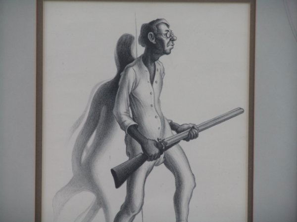 SIGNED LITHOGRAPH BY ROGER MEDEARIS (1920-2001): Wonderful image pencil signed lower right and titled lower left "The Fox and Hen. Image size of 14 x 9 inches and an overall framed size of 20 1/2 x 15 inches.