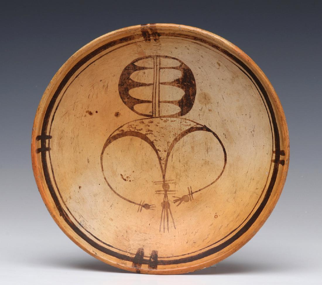 A GOOD LATE 19TH CENTURY HOPI POTTERY BASIN: The buff ground with simple, primitive design in brown slip. Measures 2.25 x 8.25 inches. We happily provide seamless in-house packing and shipping services on nearly everything we sell.