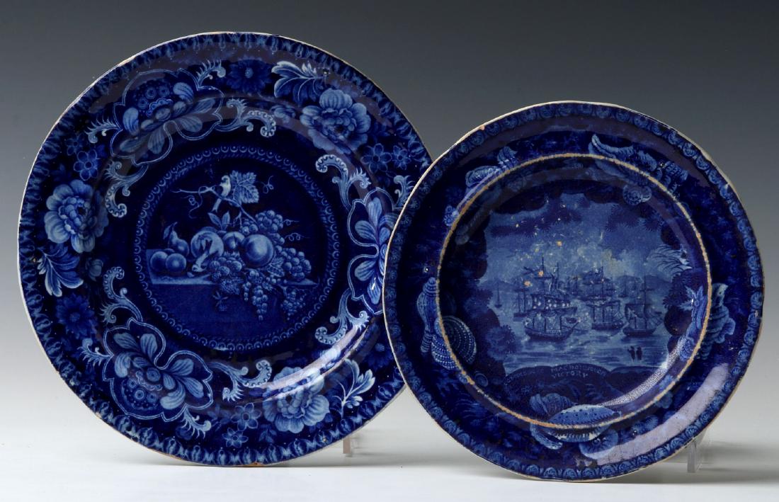 TWO HISTORICAL STAFFORDSHIRE BLUE AND WHITE PLATES