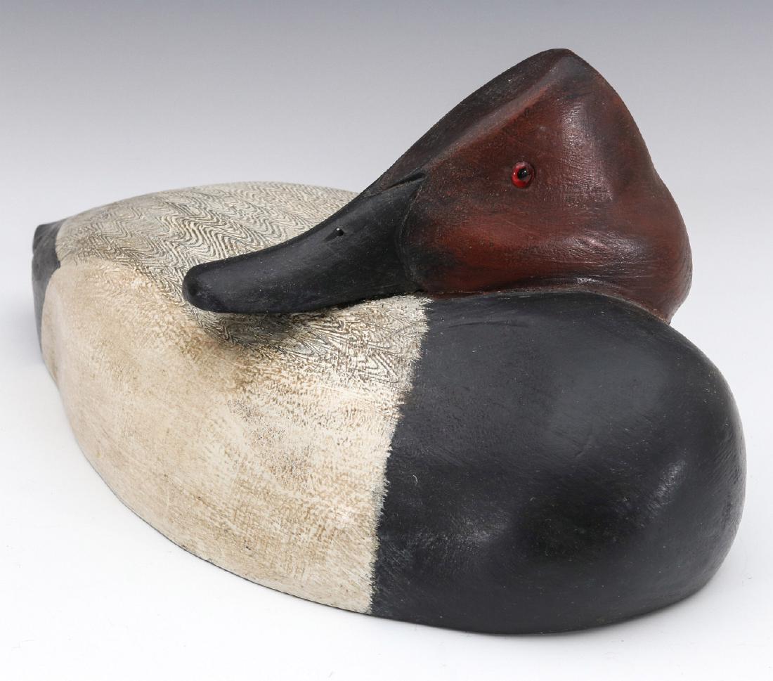 A RESTING CANVASBACK DRAKE WOOD DECOY (1 of 9)