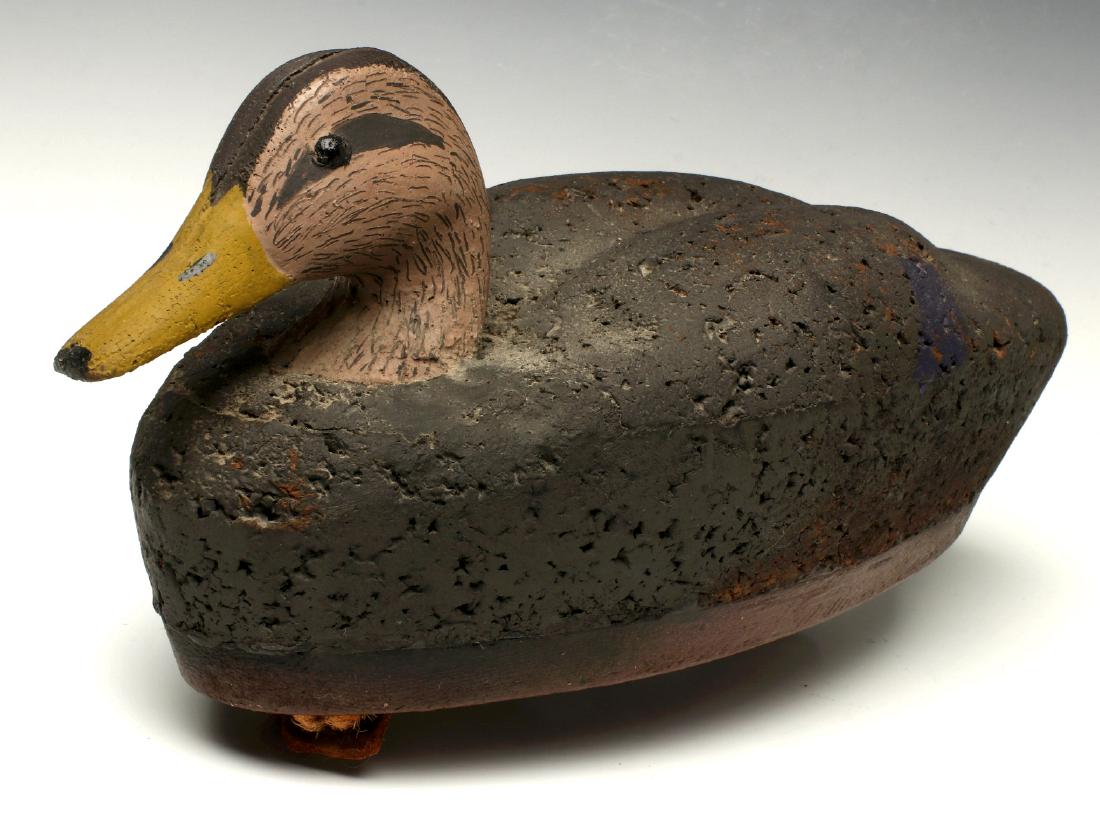 A CORK BODY BLACK DUCK HEN DECOY, COLUMBIA, PENN. (1 of 16)