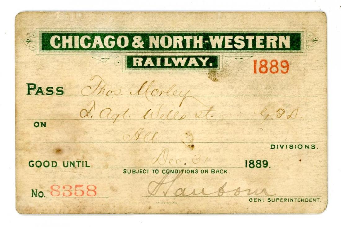 1889 CHICAGO & NORTH WESTERN RAILWAY EMPLOYEE PASS (1 of 2)