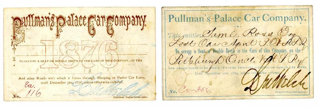 TWO 1870s PULLMAN'S PALACE CAR CO. RR PASSES (1 of 2)