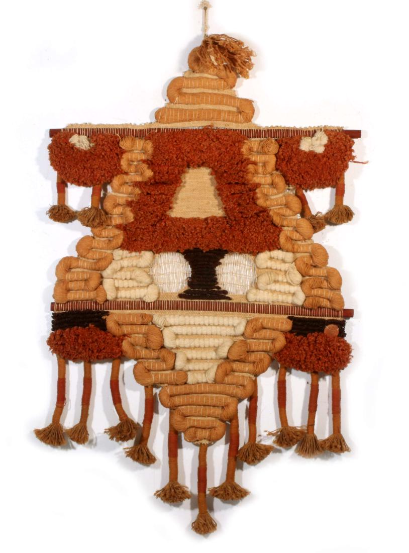 A SUPERB DON FREEDMAN FIBER WALL SCULPTURE: A mid century tribal motif, woven fiber art wall sculpture by Don Freedman. Measures 52 x 30 inches. Provenance: 1st Dibs We happily provide seamless in-house packing and shipping services on nearly e