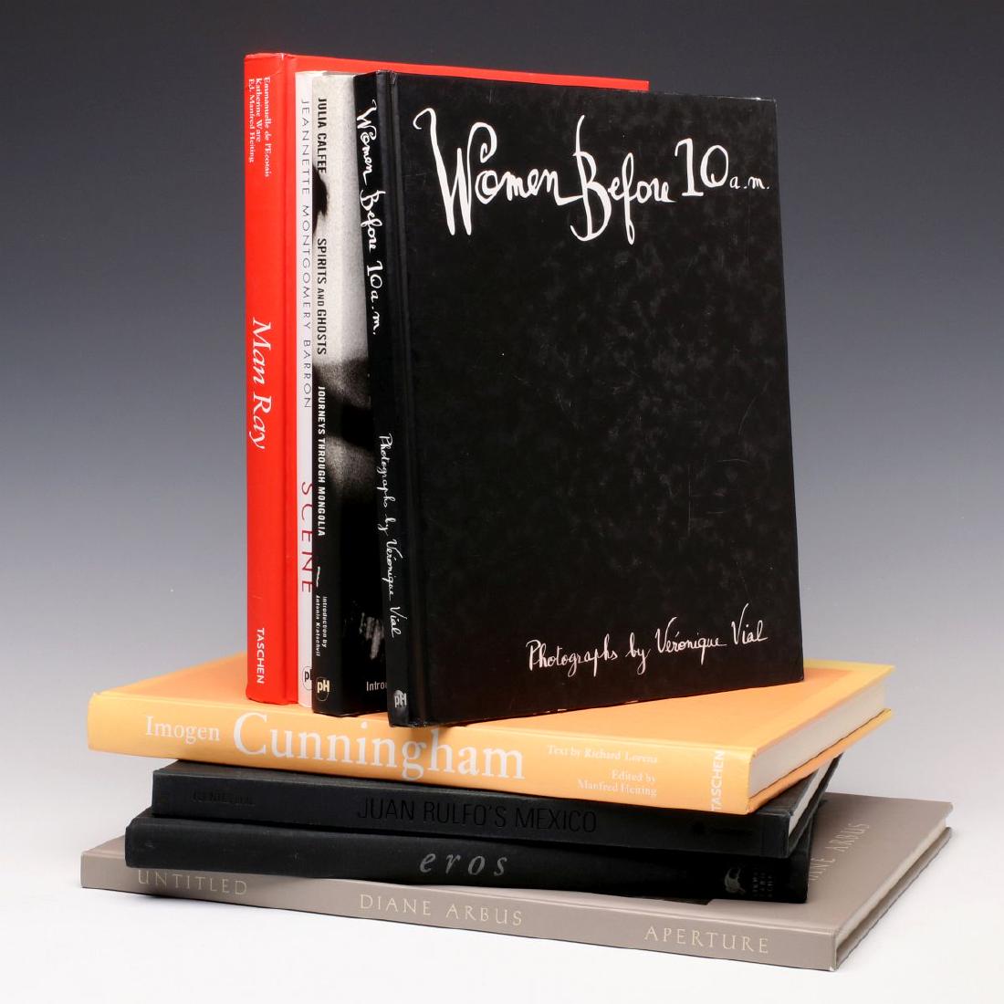 A COLLECTION OF ART PHOTOGRAPHY BOOKS: Titles include: Veronique Viol 'Women Before 10 a.m.;' Julia Calfee 'Spirits and Ghosts, Journey through Mongolia;' Taschen 'Man Ray;' Jeannette Montgomery Barron 'Scene;' Taschen 'Imogen Cunningham 1