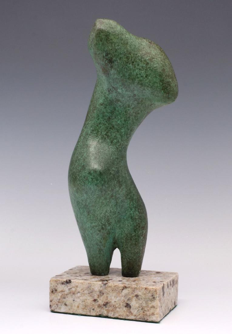 A MODERNIST BRONZE SCULPTURE AFTER JEAN ARP: The Modernist figure with green patina, cast name and numbered 18/30. Measures 10.5 inches. We happily provide seamless in-house packing and shipping services on nearly everything we sell.