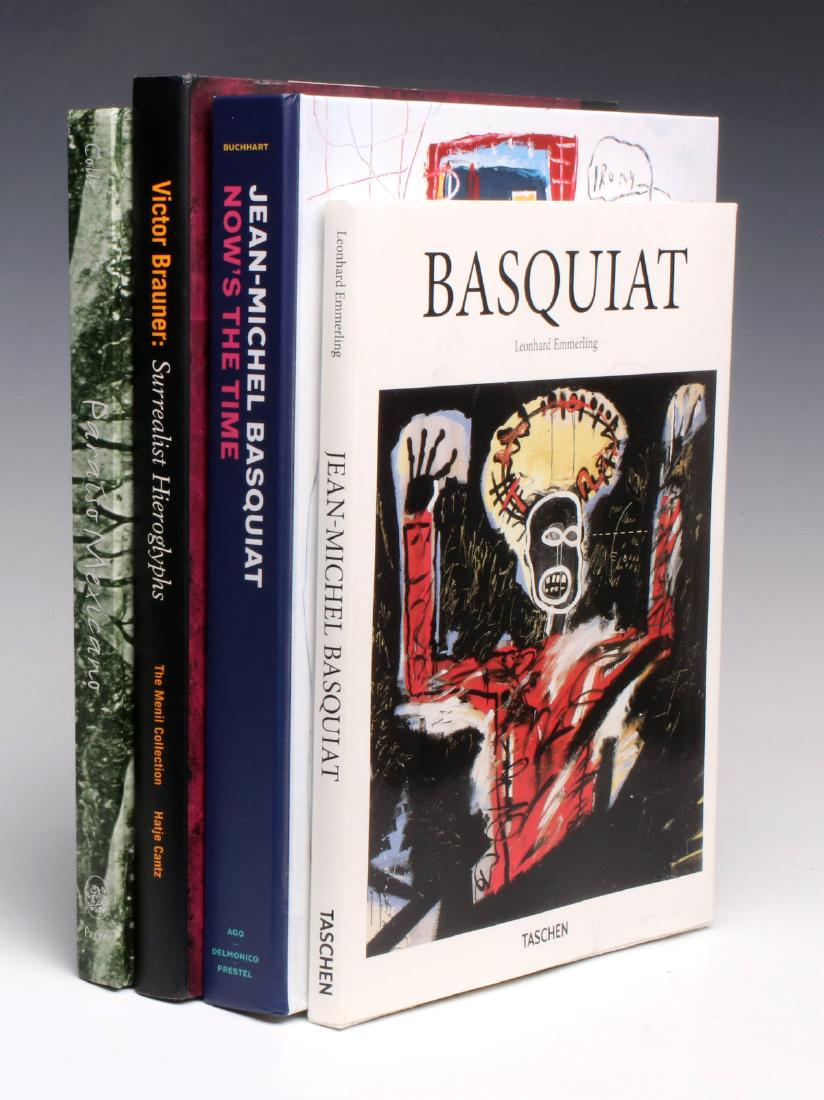 A COLLECTION OF ILLUSTRATED ARTIST CATALOG BOOKS: Four volumes include: Victor Brauner 'Victor Brauner: Surrealist Hieroglyphs;' Leonhard Emmerling 'Basquiat;' Dieter Buchhart 'Jean-Michel Basquiat Now's the Time;' and Marie-Pierre Colle 'Paraiso Mex