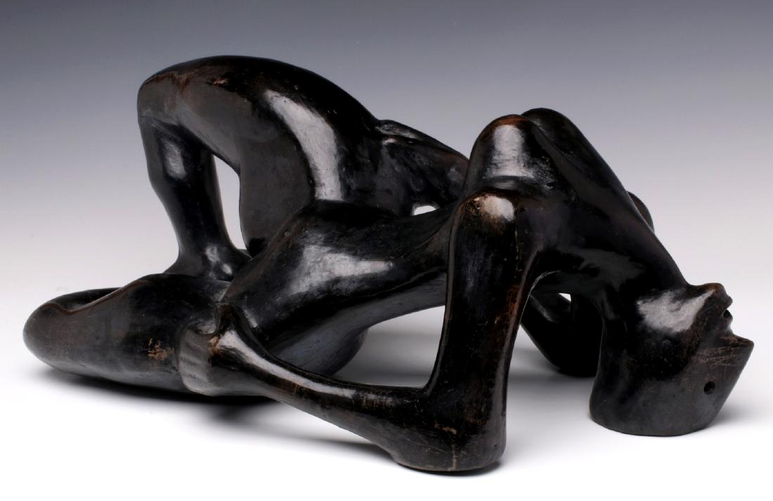 MANUEL FELGUEREZ RECLINING NUDE SCULPTURE: Modernist burnished ceramic sculpture of a reclining nude woman by listed Mexican artist Manuel Felguerez. Signature at foot. Measures 8 x 20 inches. Provenance: Private collection. By descent to pres