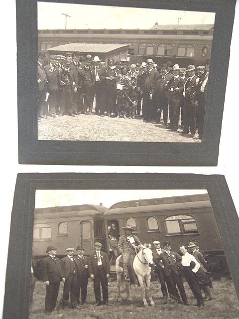 TWO MOUNTED PHOTOGRAPHS OF INDIANS BY PULLMAN CARS