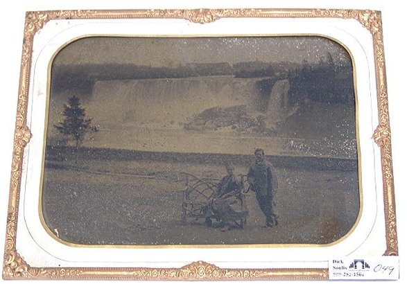 FULL PLATE AMBROTYPE OF COUPLE AT FALLS, POOR CONDI