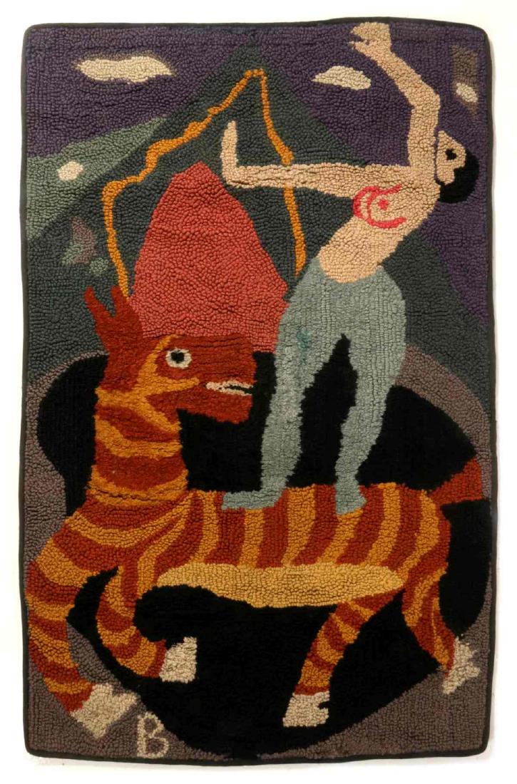 AARON BOHROD (1907-1992) AND RUTH BOHROD TAPESTRY: Aaron Bohrod (1907-1992) Circus Performers 1942-43 A very rare, if not unique, hooked tapestry designed by Aaron Bohrod and worked by his wife, Ruth. This is the only work of art the two collaborated