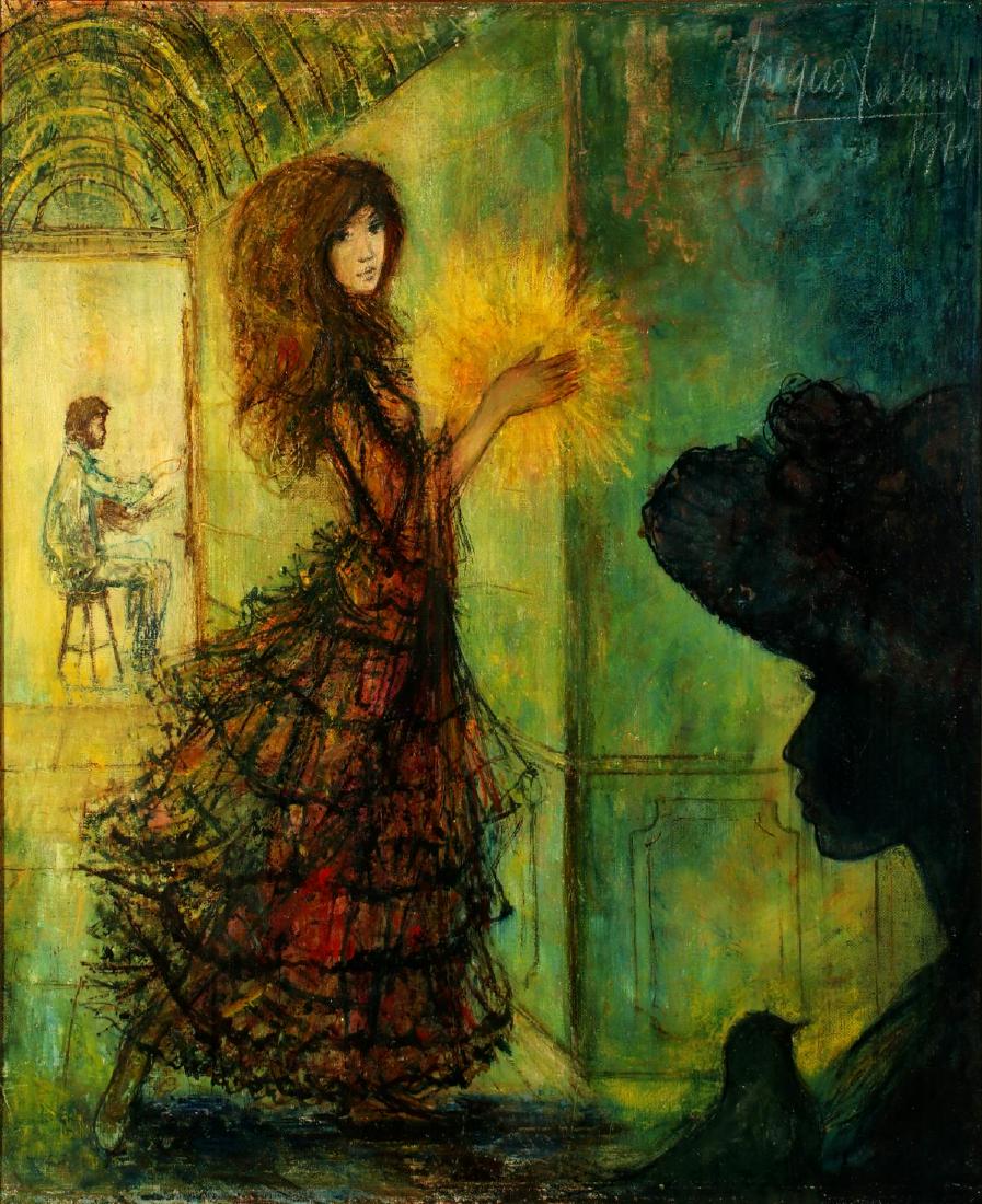 JACQUES LALANDE (FRANCE, BORN 1921) OIL ON CANVAS: Jacques Lalande (France, Born 1921) 1974 Signed upper right and dated 1974. Measures 22 x 19, frame is 32 x 28 inches. We happily provide seamless in-house packing and shipping services on nearly ever