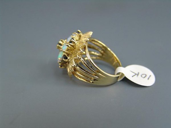 LADIES' 10K YEL GOLD OPAL & SAPPHIRE CLUSTER RING - 2