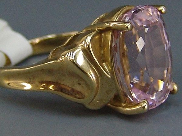 LADIES 10K ESTATE RING W/ VIOLET PINK OVAL KUNZITE - 2