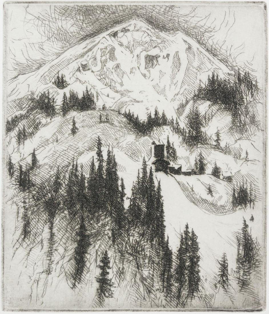 GENE KLOSS (1903-1996) PENCIL SIGNED ETCHING: Gene Kloss (1903-1996) Mine on Red Mountain 1967 Titled lower left 'Mine on Red Mountain', edition 47/50, signed in pencil by the artist lower right. Plate size 6 x 5, the sheet measures 12.5 x 9. Pro