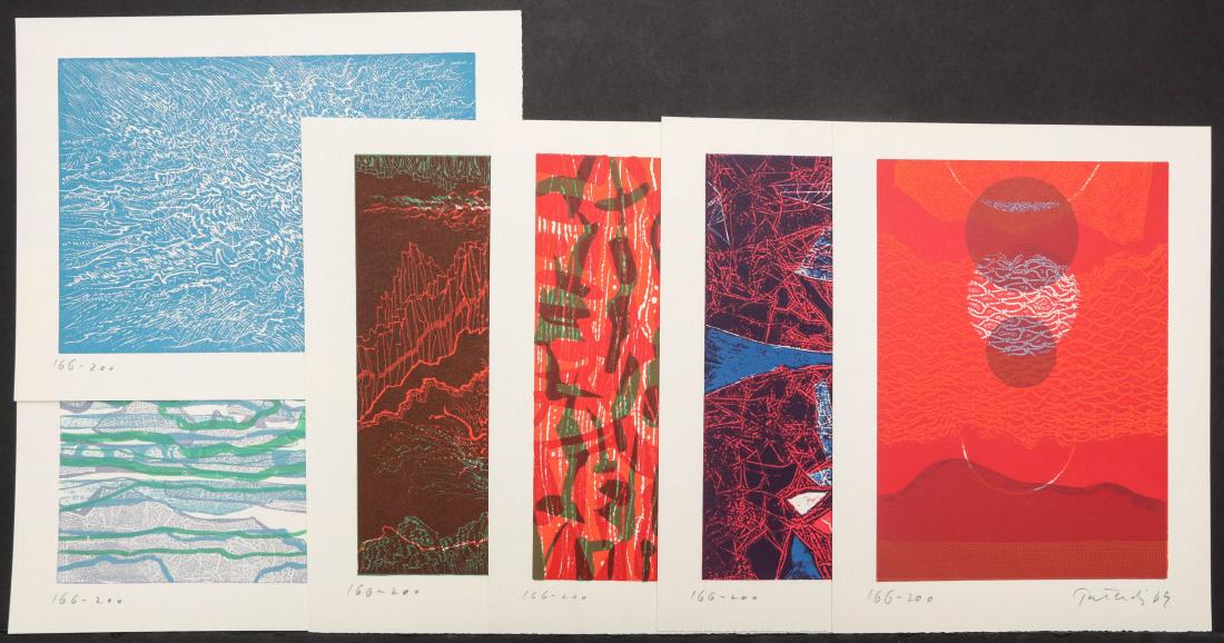 GABOR F. PETERDI (1915-2001) SIGNED SERIGRAPHS: Gabor F. Peterdi (American, 1915-2001) Hawaii, Maui, The Reef, Red Eclipse II, Mauna Loa II, and Blue Surf 1969 A suite of six pencil signed serigraphs, titles include: 'Hawaii, Maui, The Reef, Red Ec