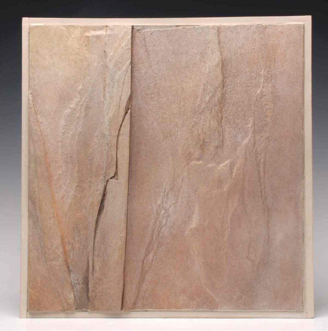 DONALD LOUTHIAN (KANSAS BORN 1929) STONE SCAPE: Late 20th Century. A relief construction 'Stone Scape', in box frame. Measures 12 x 12 inches. Provenance: The Evonne K. English Conservatorship Art Collection. We happily provide seamless in-house pa