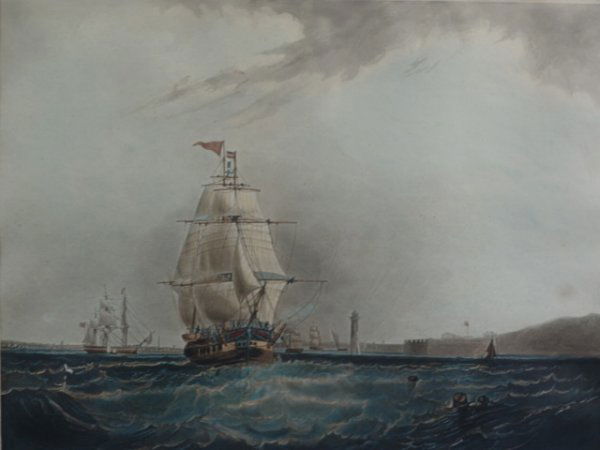 2 MARITIME AQUATINT ETCHINGS AFTER WALTERS: Late state (?) Aquatint etchings by the well known engraver H. Papprill based upon paintings up by Samuel Walters (British 1811-1882). The titles of these works is believed to be "Outward bound, off t