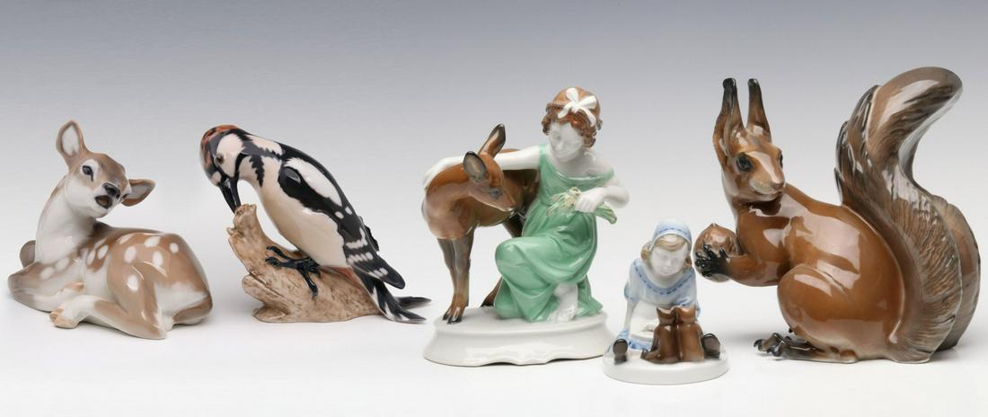 ROYAL COPENHAGEN, BING & GRONDAHL AND OTHER PORCELAIN: Royal Copenhagen fawn 2609, B & G bird 1717, and Rosenthal figures as shown. Items measure 4.5 to 8 inches. We happily provide seamless in-house packing and shipping services on nearly everything we s
