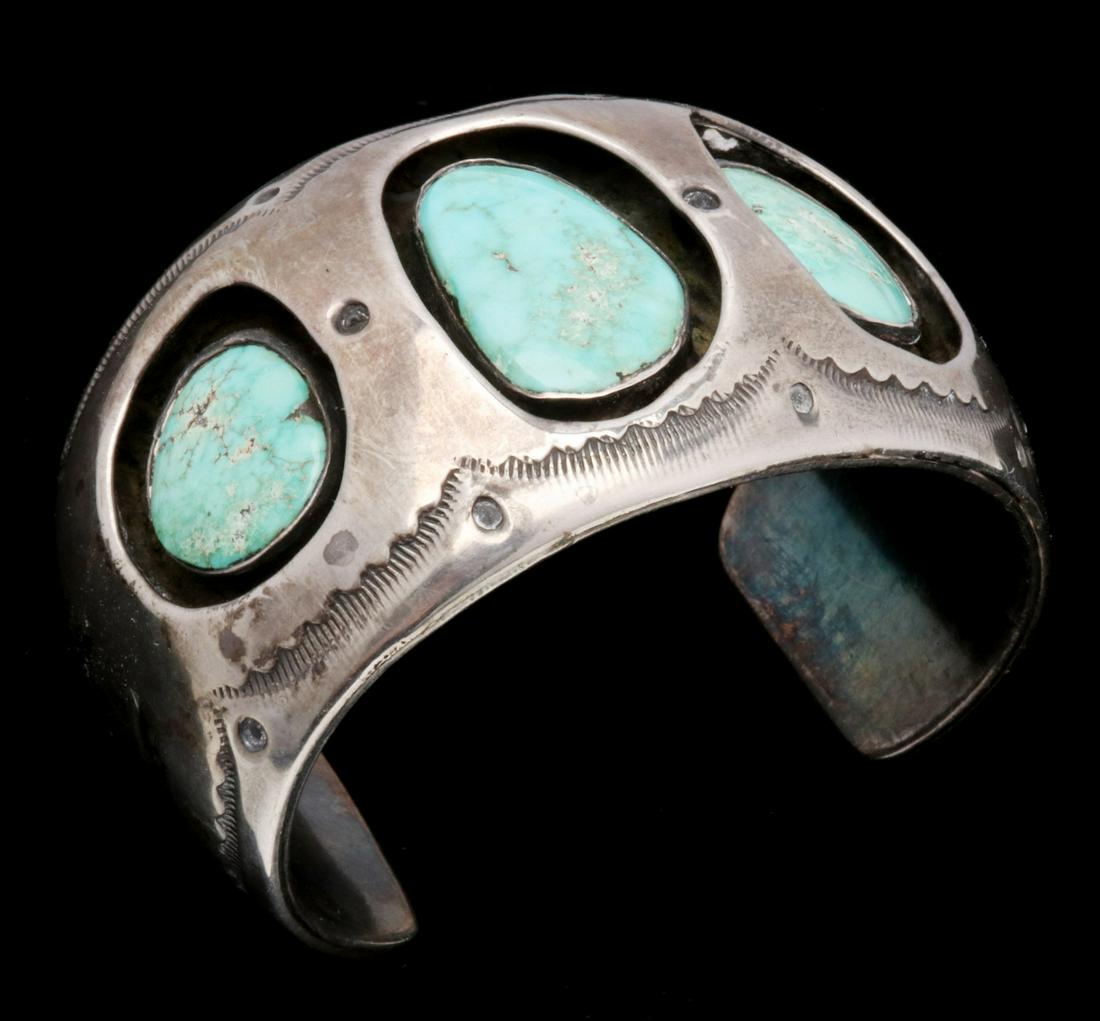 A GOOD OLD PAWN NAVAJO CUFF WITH SHADOWBOX TURQUOISE (1 of 5)