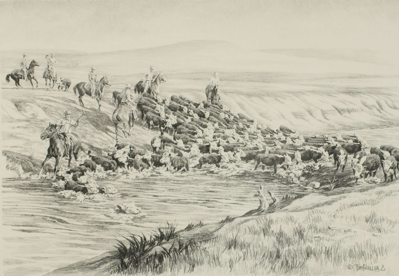 TOM PHILLIPS (1927-2005) SIGNED LITHO PLUS ANOTHER: Includes: 1) Tom Embert (Thomas) Phillips (1927-2005), titled 'Caney Creek in Spring' lower left, artist's proof edition, signed lower right. Work measures 14.5 x 20.5, frame is 22 x 28 inches.2) Bett