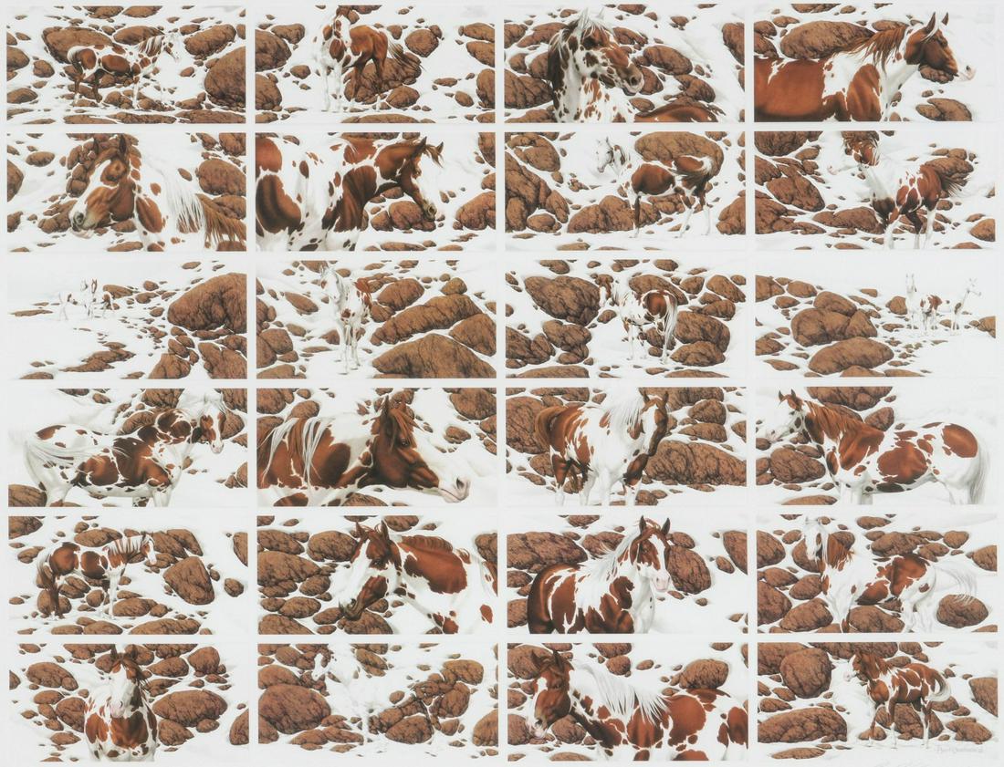 BEV DOOLITTLE (BORN 1947) PENCIL SIGNED COLOR LITHO: Bev Doolittle (Born 1947) Hide and Seek A pencil signed offset lithograph signed lower right, edition number 21783/25000, includes the original folio. Sight size measures 20.75 x 27.5 with a framed si