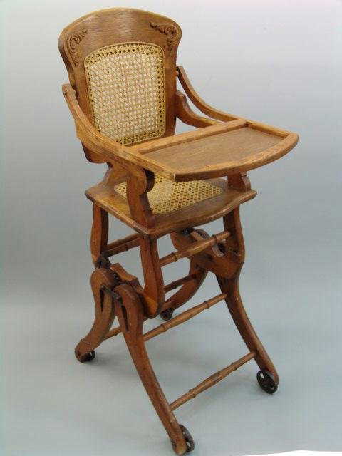 102: ANTIQUE OAK HIGH CHAIR W/ CANE SEAT - 102: ANTIQUE OAK HIGH CHAIR W/ CANE SEAT