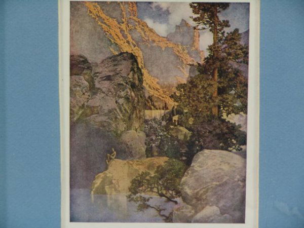 MAXFIELD PARRISH TANGLEWOOD TALES BOOKPLATE: Nicely framed and matted, the title of this image is Bellerophon by the Fountain of Pirene. Overall size of 14 x 11 with a sight size of 6.25 x 5 inches. This is an original bookplate sold with double