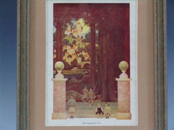 MAXFIELD PARRISH TANGLEWOOD TALES BOOKPLATE: Nicely framed and matted, the title of this image is The Sugar Plum Tree. Overall size of 13.25 x 9.5 with a sight size of 8 x 5.75 inches. This is an original bookplate sold with double money back gu