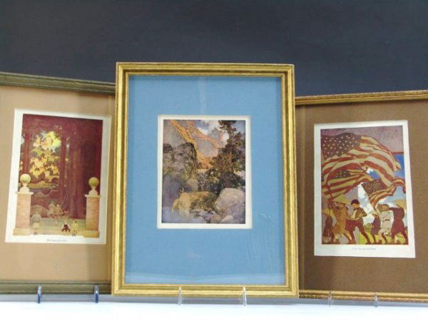 MAXFIELD PARRISH TANGLEWOOD TALES BOOKPLATE: Nicely framed and matted in period frame, the title of this image is With Trumpet and Drum. Overall size of 14 x 11 with a sight size of 6.25 x 5 inches. This is an original bookplate sold with double