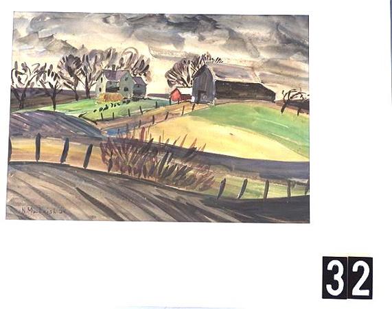 1934 NORMAN MACLEISH (1890- ) FARM SCENE WATERCO