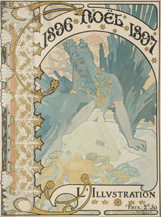 ALPHONSE MUCHA ILLUSTRATED COVER FOR L'ILLUSTRATION: Alphonse Maria Mucha (1860-1939) L'Illustration Noel 1896-1897. The Alphonse Mucha offset lithograph illustration for L'Illustration Christmas issue, Noel 1896-1897, signed in the image lower right